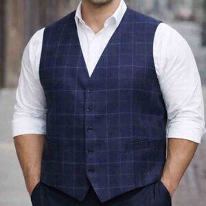 Lyle & Scott Shetland Wool Suit Vest Navy Blue Orange Men's Size 58